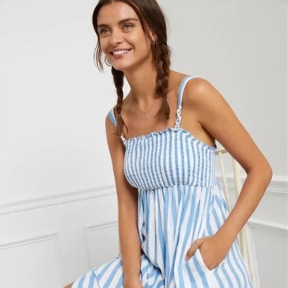 Anthropologie ZINNIA BLUE & WHITE STRIPED MIDI DRESS XL